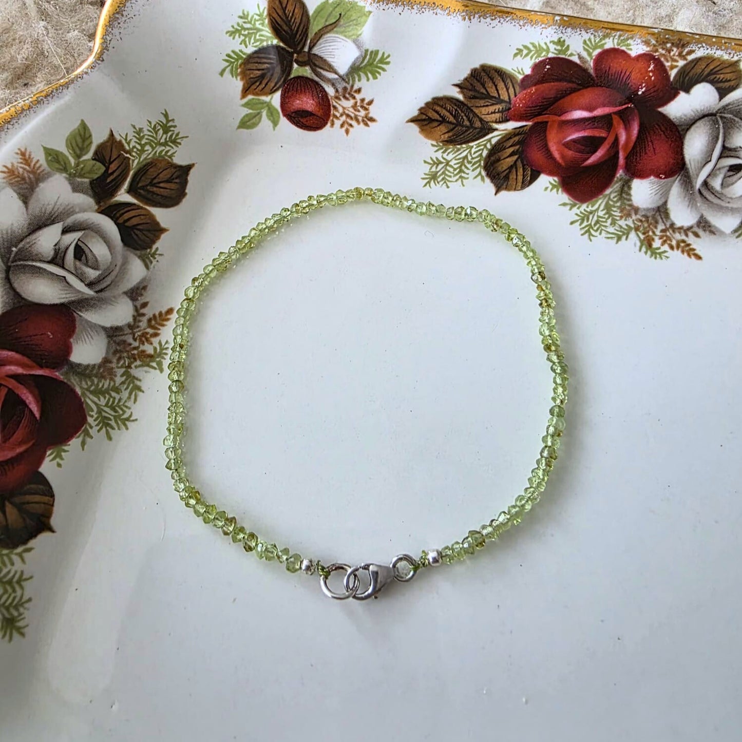 Silver and peridot gemstone bracelet