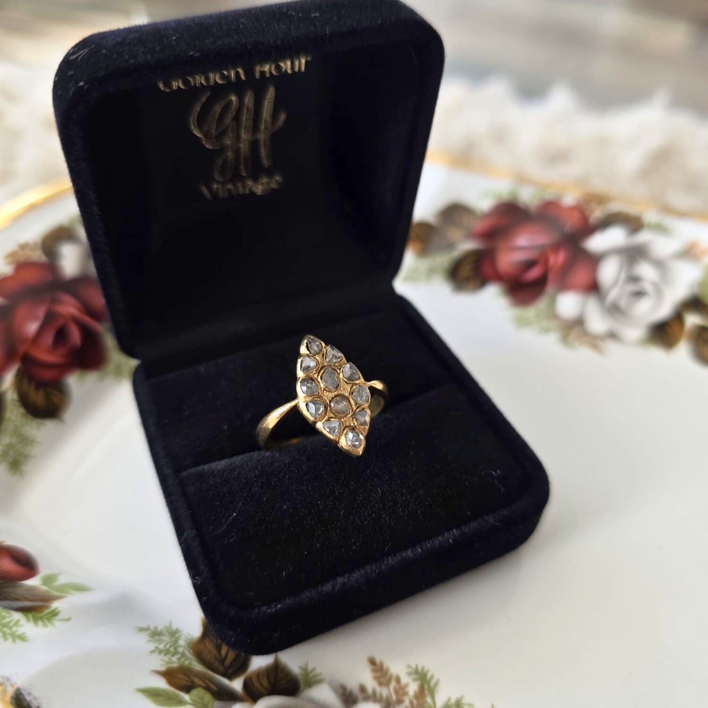 Antique gold filled ring with rose cut diamonds