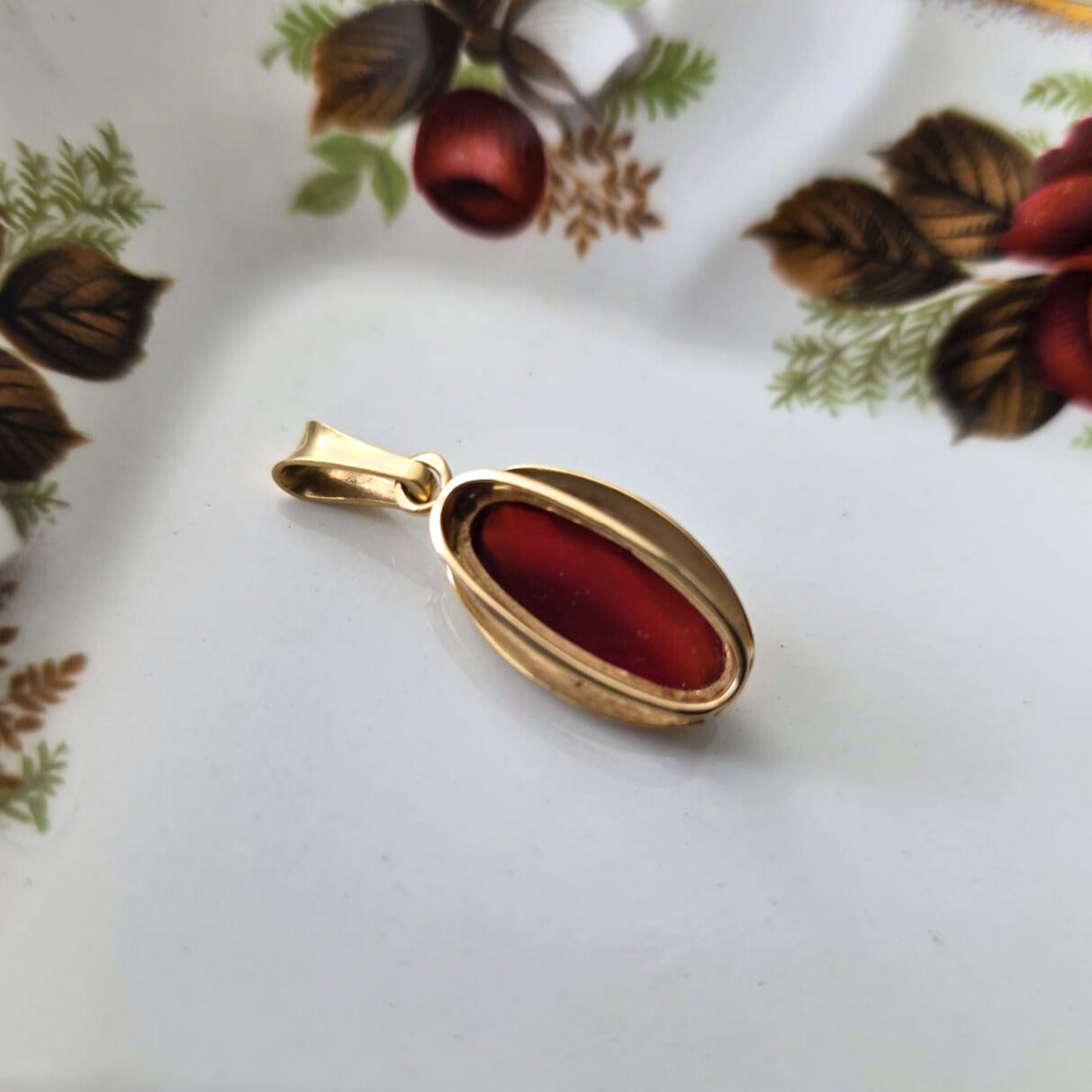 Vintage 14k gouden hanger met carneool