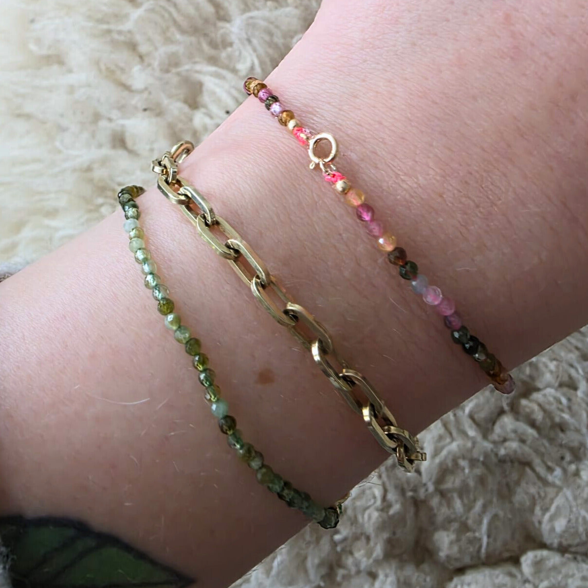 14k gold and green tourmaline gemstone bracelet
