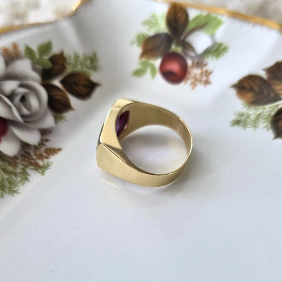 Vintage 14k gouden zegel ring met alexandriet
