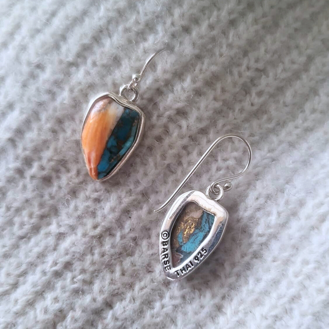 Barse Silver Earrings Calcite, Turquoise, Oyster shell