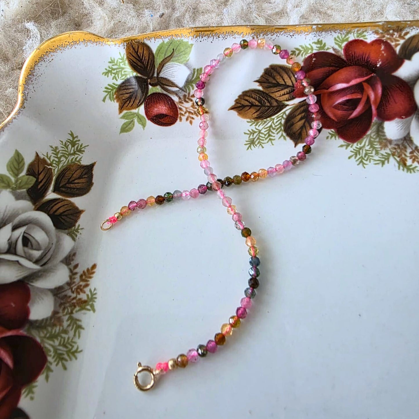 14k gold and mixed tourmaline gemstone bracelet