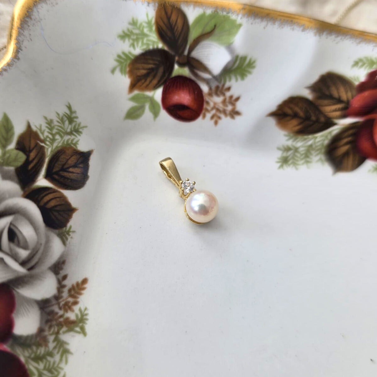 Vintage 14k gouden hanger met parel en kwarts