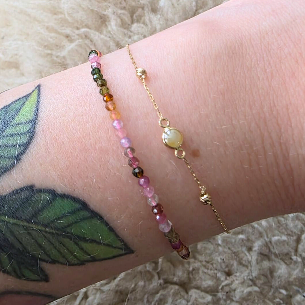 14k gold and mixed tourmaline gemstone bracelet