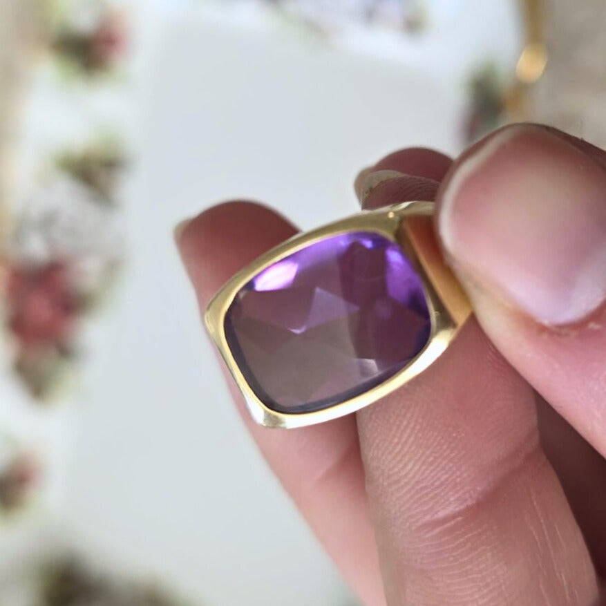 Vintage 14k gouden zegel ring met alexandriet