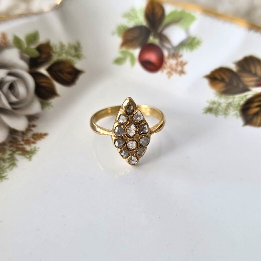 Antique gold filled ring with rose cut diamonds