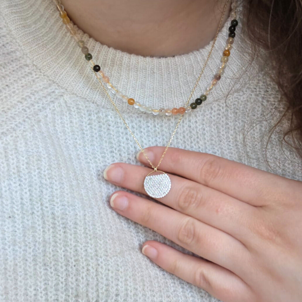 Pre-owned 14k gold necklace with zirconia pendant