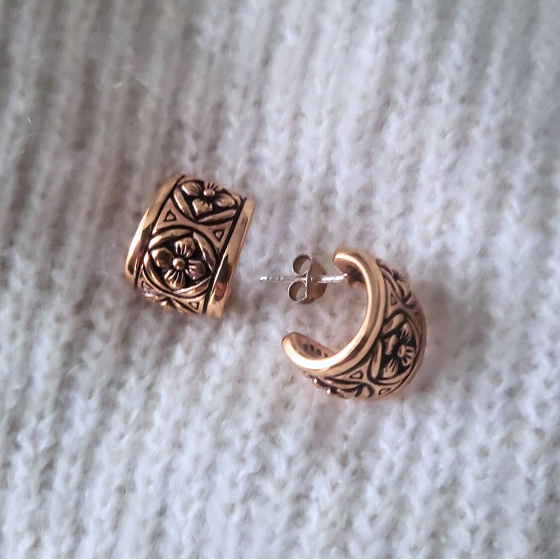 Bare Copper and Silver Flower Stud Earrings