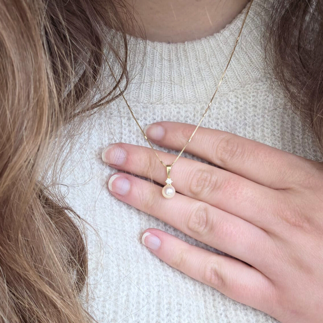 Vintage 14k gouden hanger met parel en kwarts