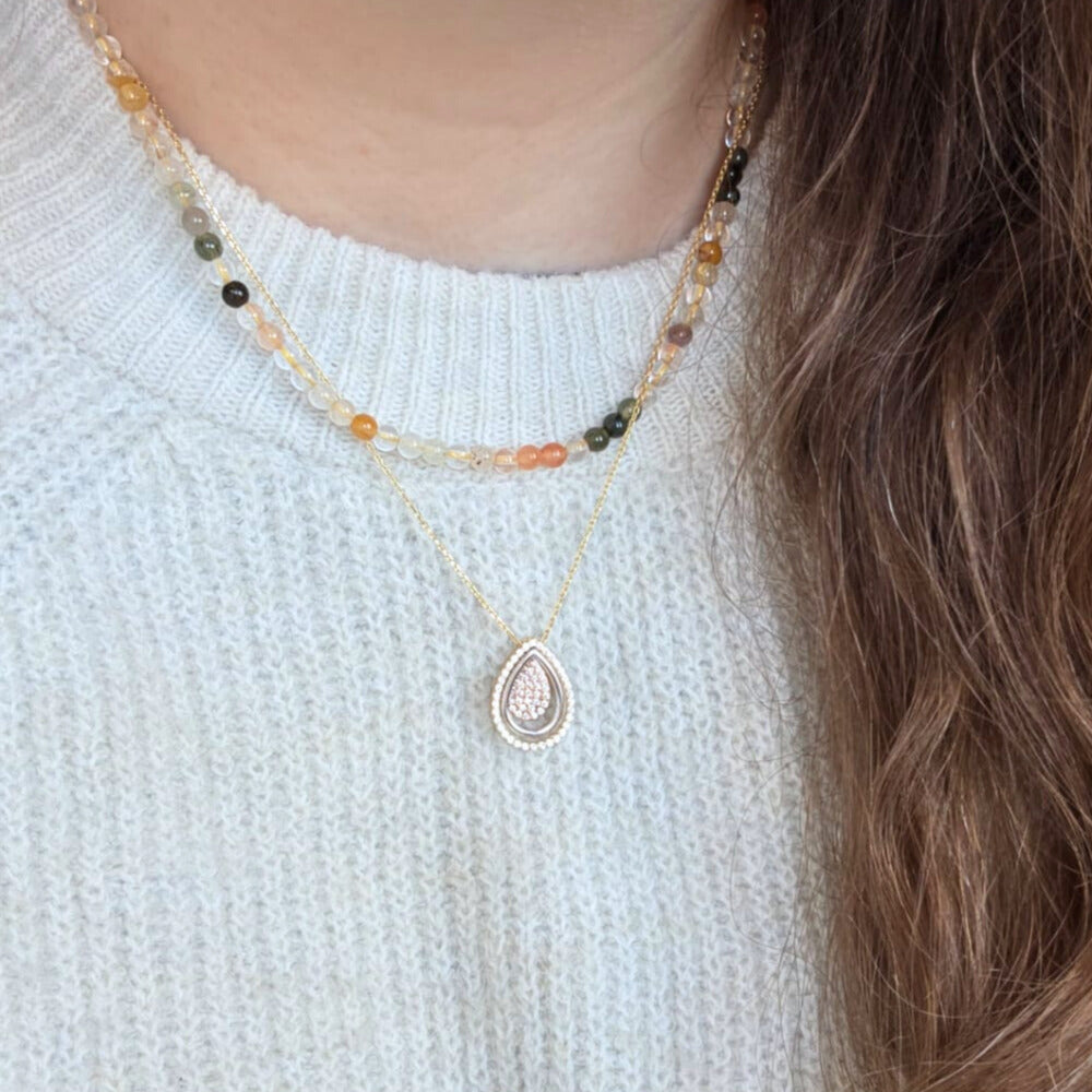Pre-owned 14k gouden ketting met tri-color hanger