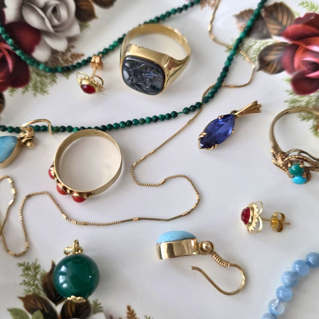 Vintage 14k gouden ring met bloedkoraal