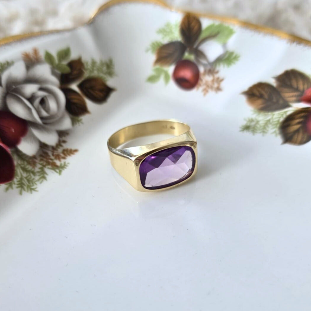 Vintage 14k gouden zegel ring met alexandriet