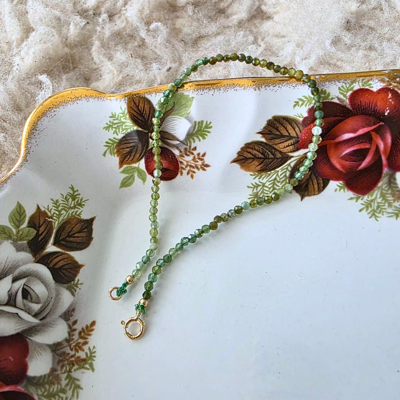 14k gold and green tourmaline gemstone bracelet