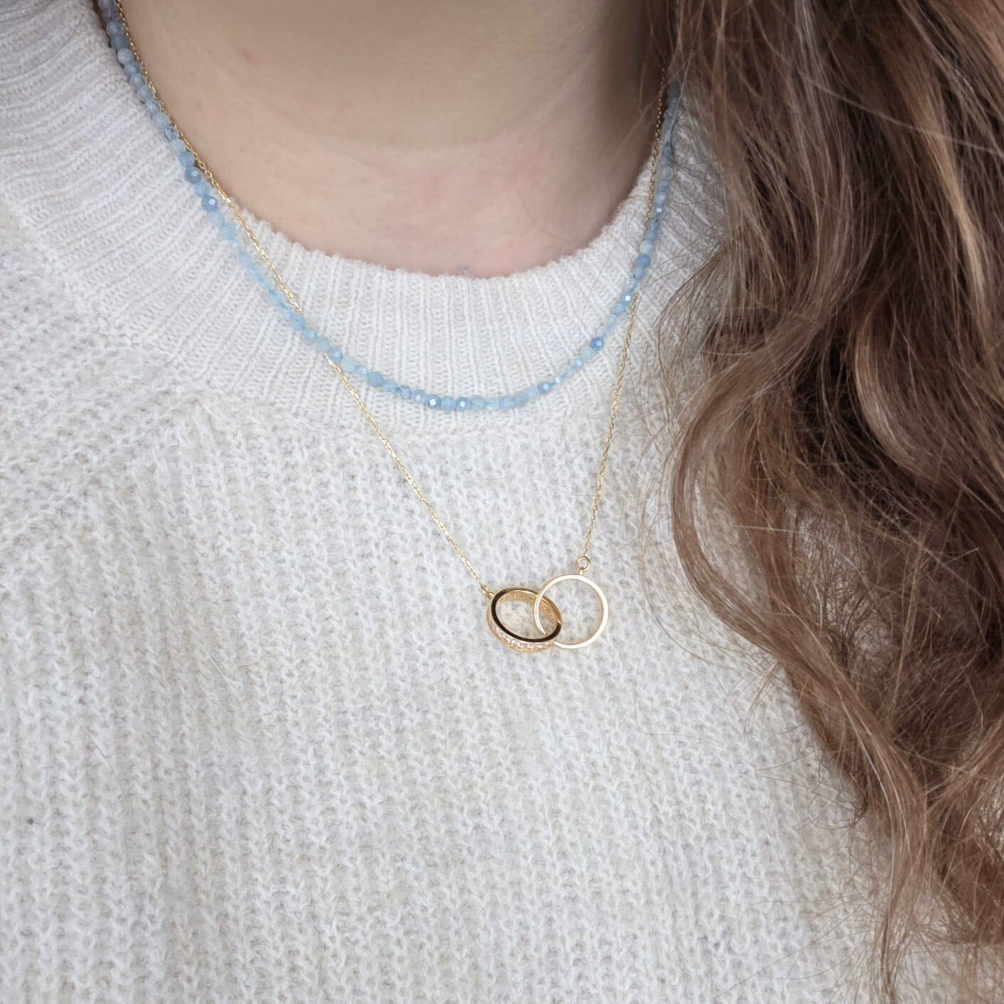 14k goud en aquamarijn edelsteen ketting