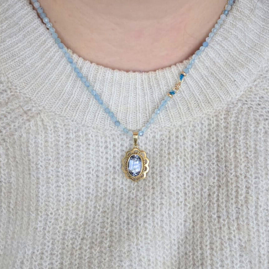 14k goud en aquamarijn edelsteen ketting