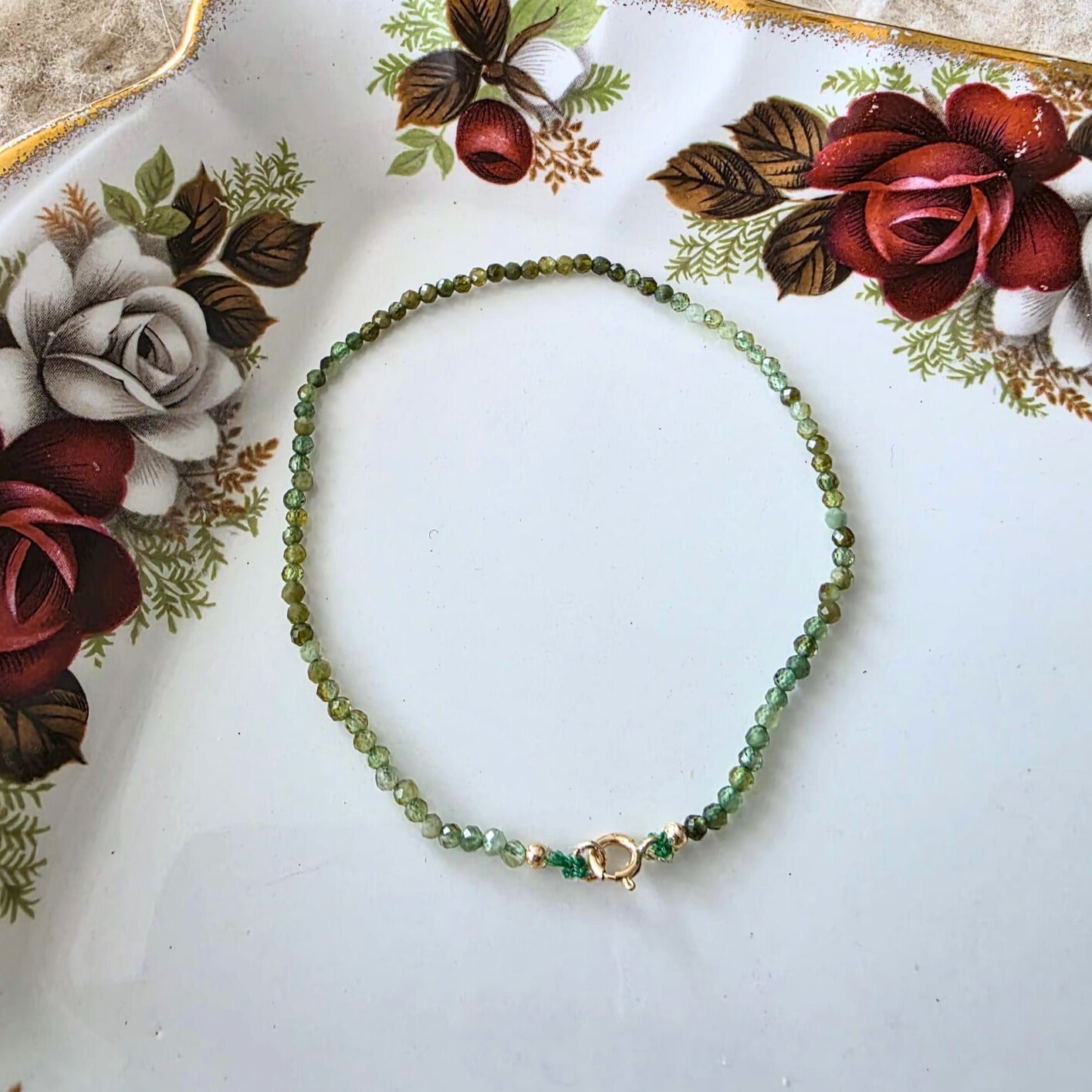 14k gold and green tourmaline gemstone bracelet