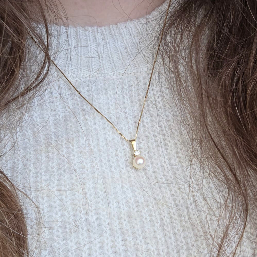Vintage 14k gouden hanger met parel en kwarts