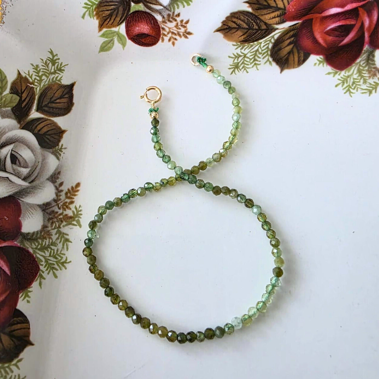 14k gold and green tourmaline gemstone bracelet