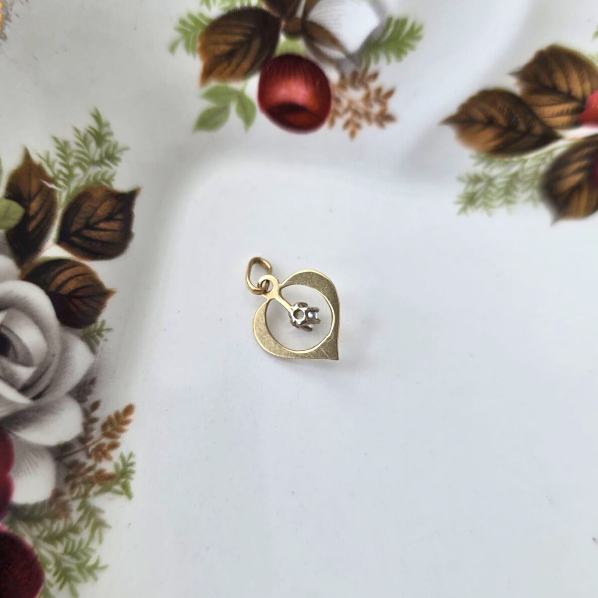 Vintage 14k gouden hanger hartje met kwarts
