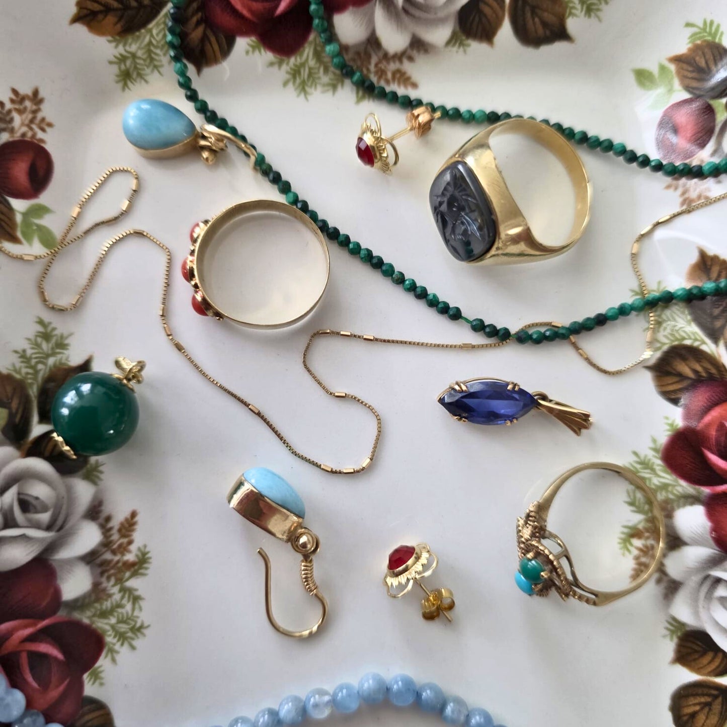 Vintage 14k gold larimar earrings