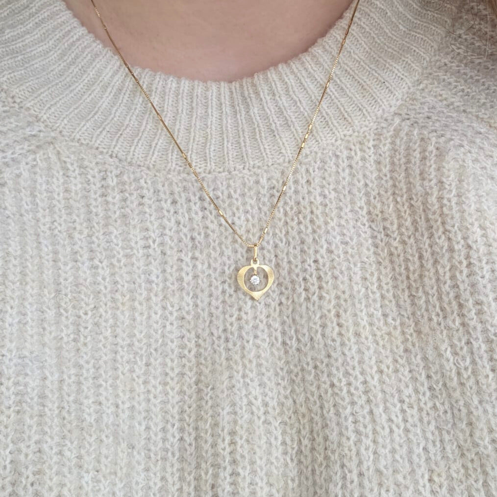 Vintage 14k gouden hanger hartje met kwarts