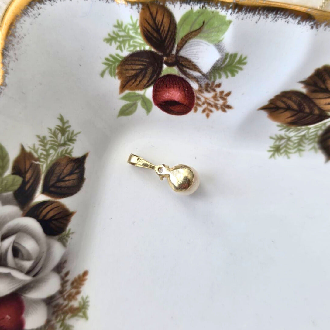 Vintage 14k gouden hanger met parel en kwarts