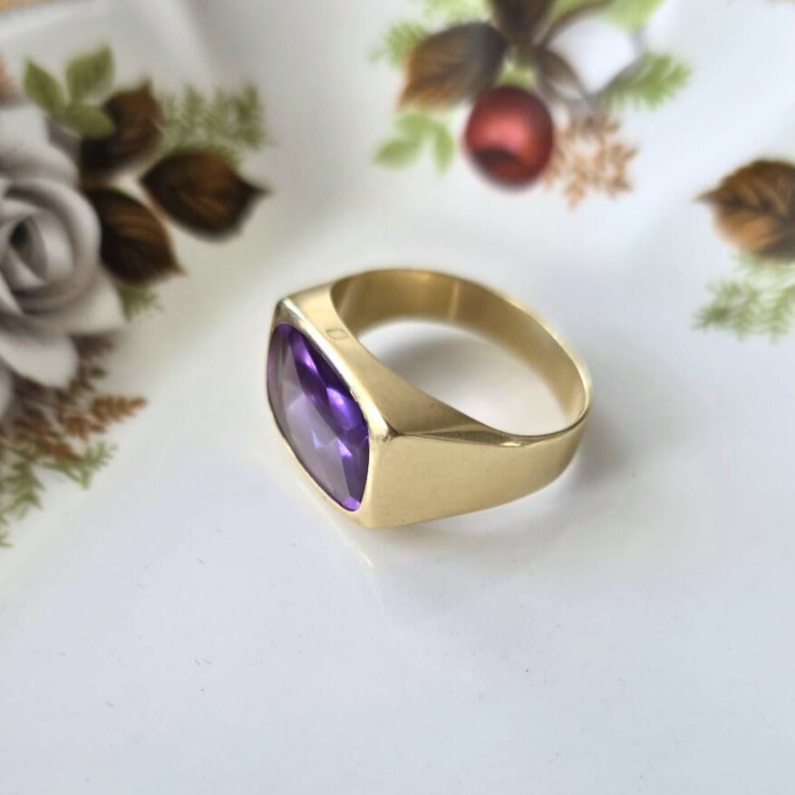 Vintage 14k gouden zegel ring met alexandriet