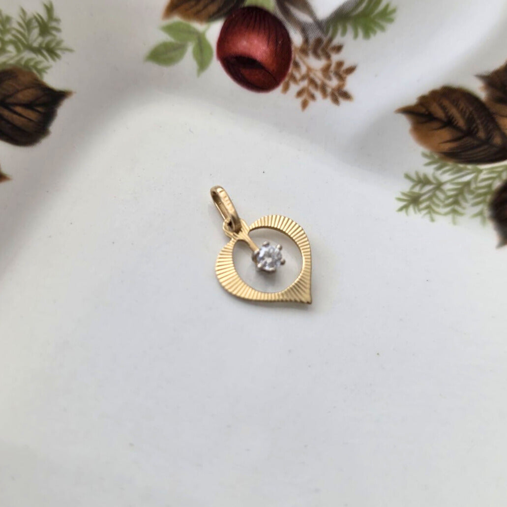 Vintage 14k gouden hanger hartje met kwarts