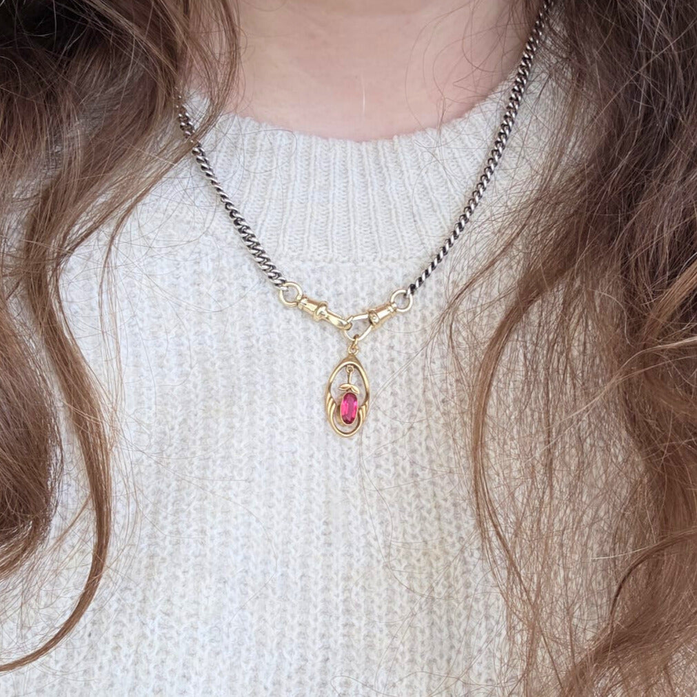 Vintage 14k gouden hanger roze bloemetje