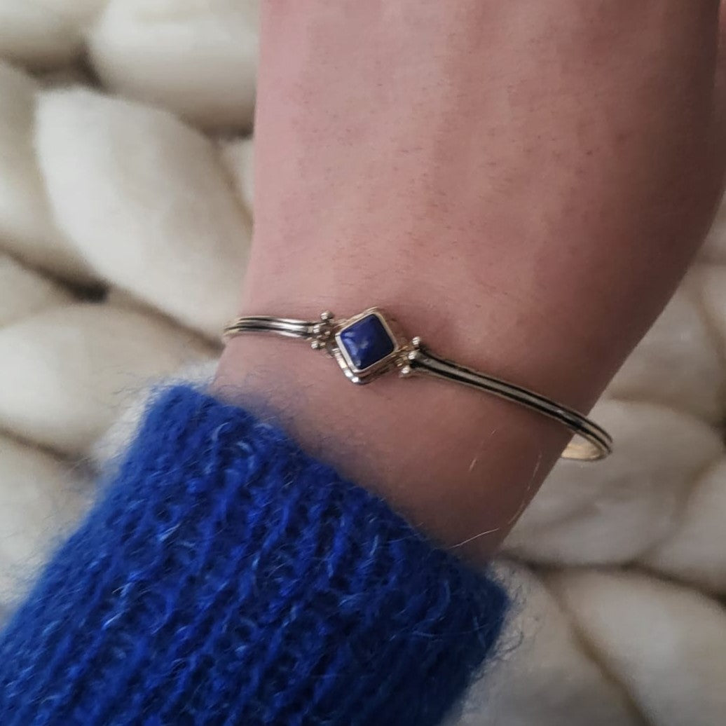 Barse Silver Cuff Bracelet Lapis Lazuli