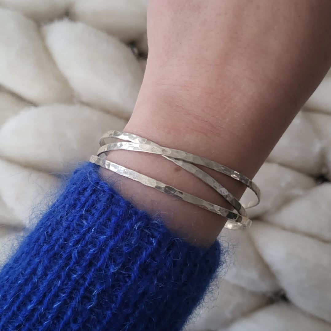 Barse Silver Hammered Bangles