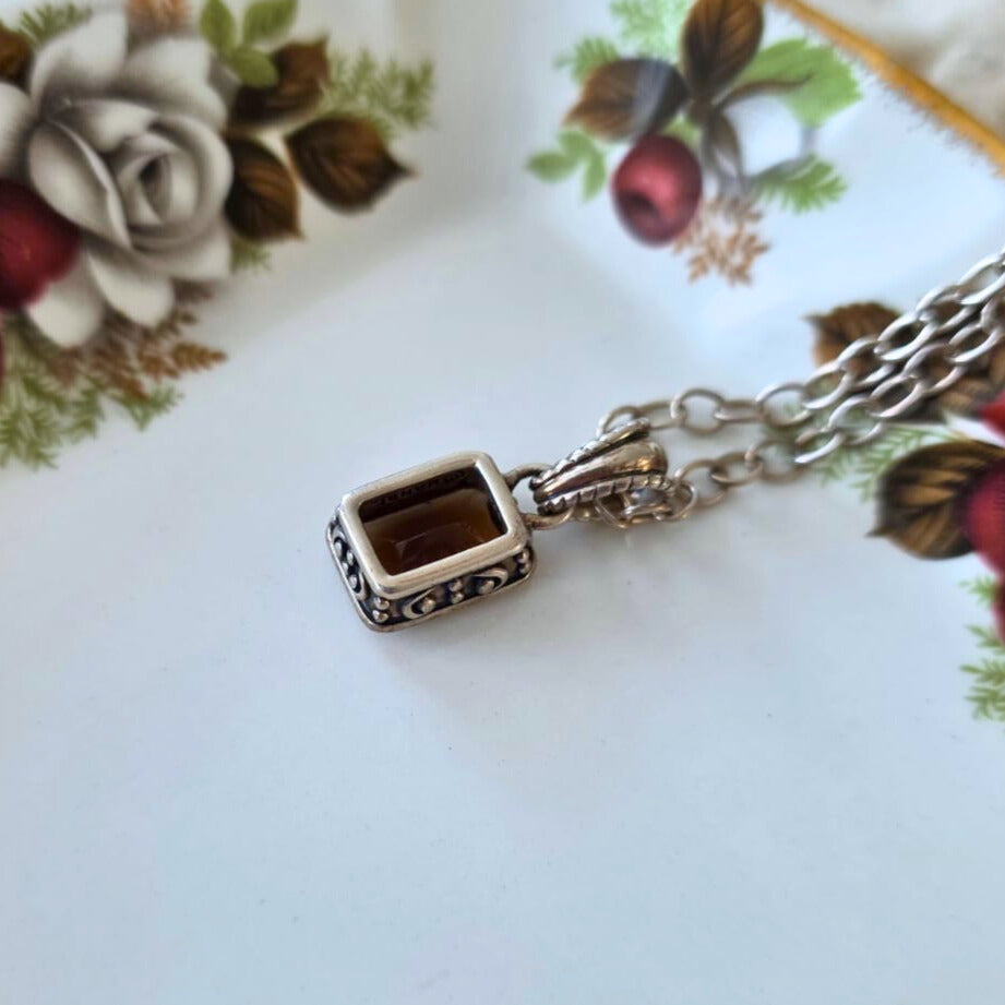 Barse Silver Necklace with Cognac Crystal Pendant
