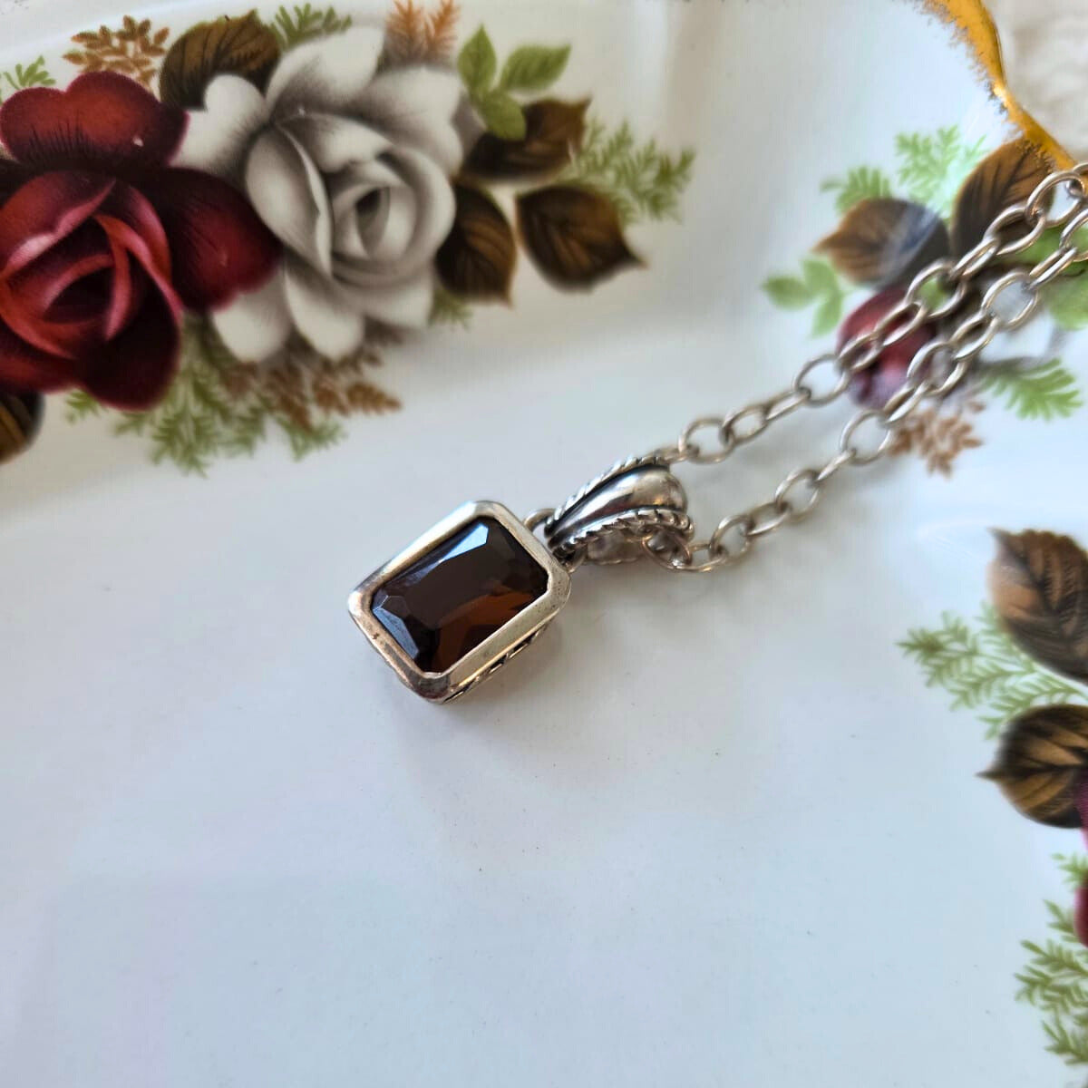 Barse Silver Necklace with Cognac Crystal Pendant