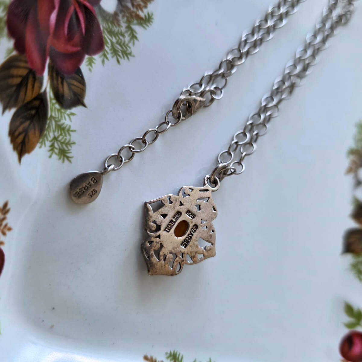Barse Zilver Ketting met Oranje Cabochon Hanger