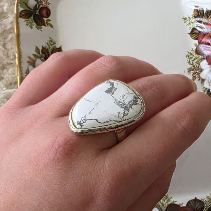 Barse Silver Statement Howlite Ring