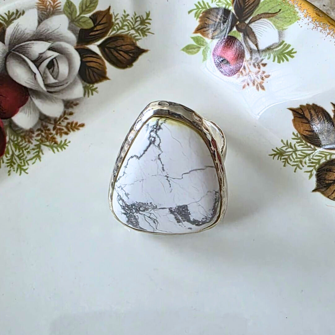 Barse Silver Statement Howlite Ring