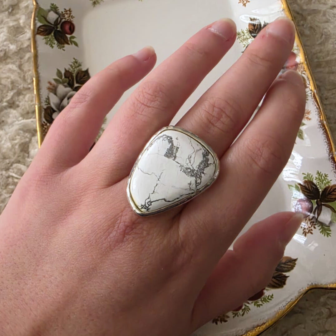 Barse Silver Statement Howlite Ring