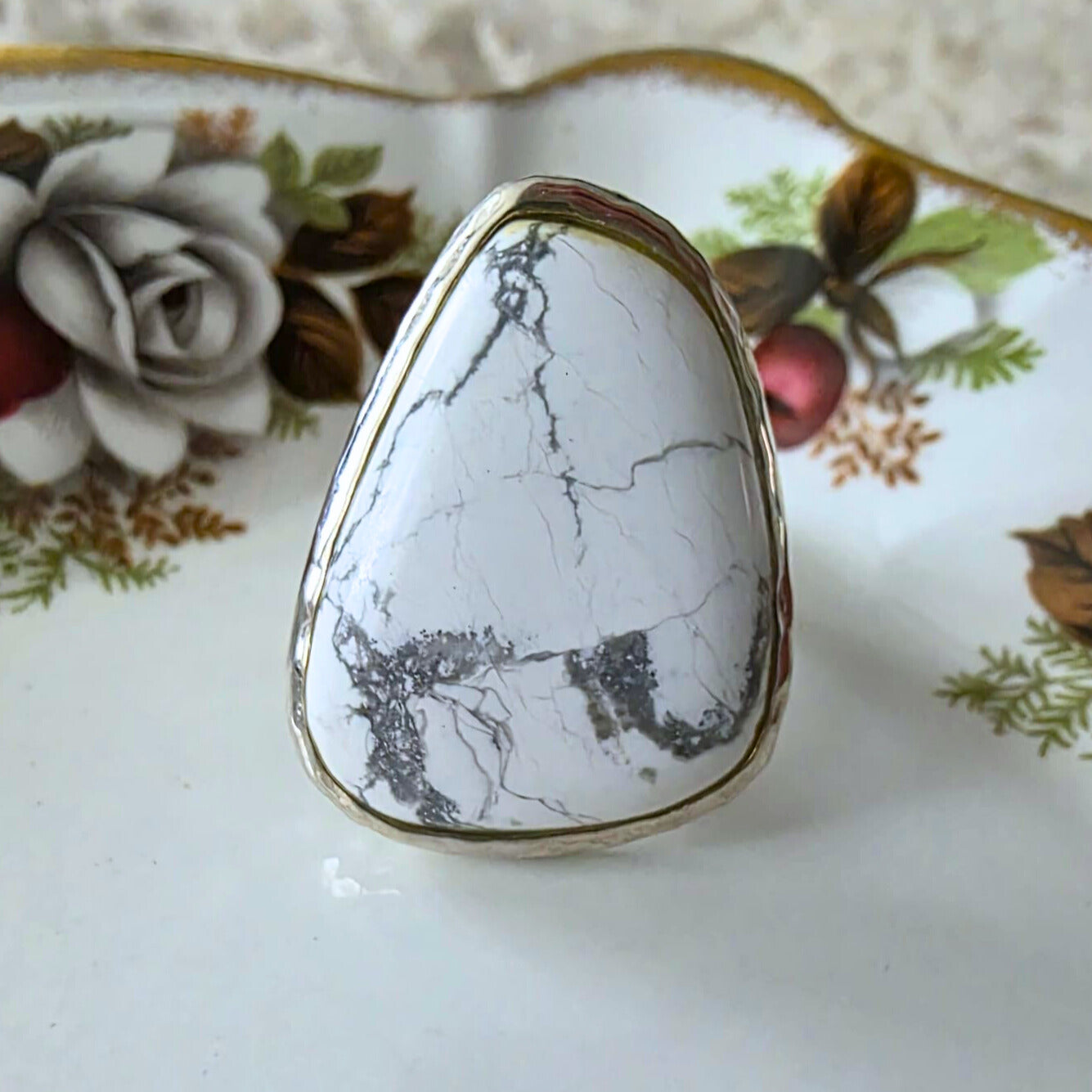 Barse Silver Statement Howlite Ring