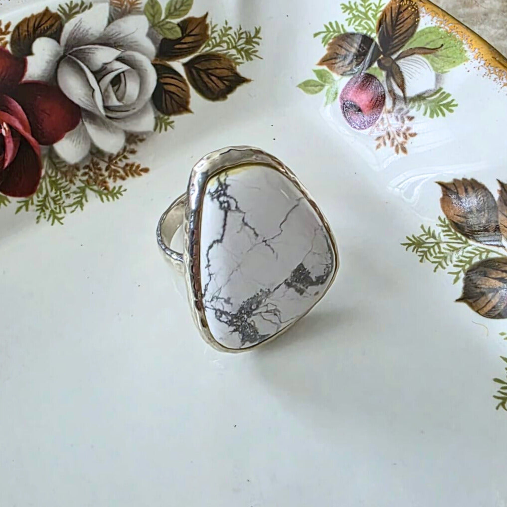 Barse Silver Statement Howlite Ring