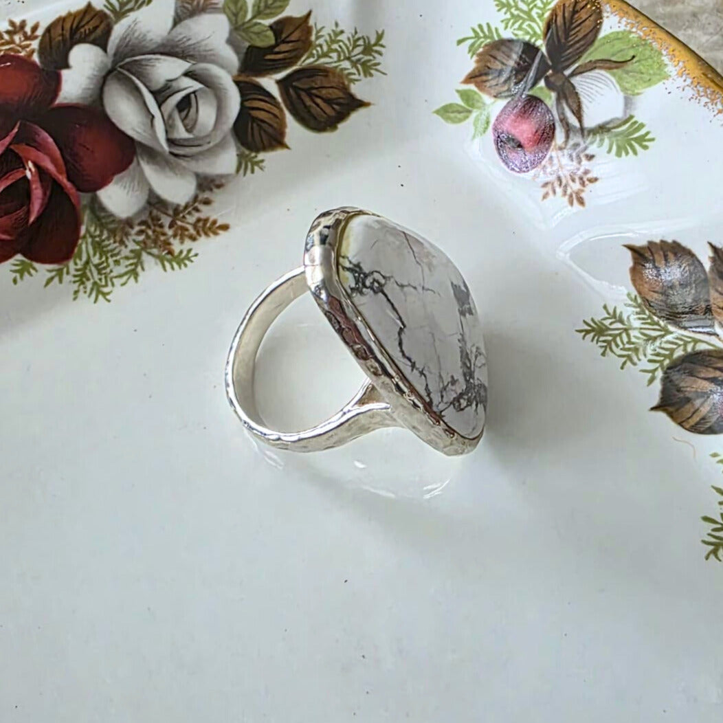 Barse Silver Statement Howlite Ring