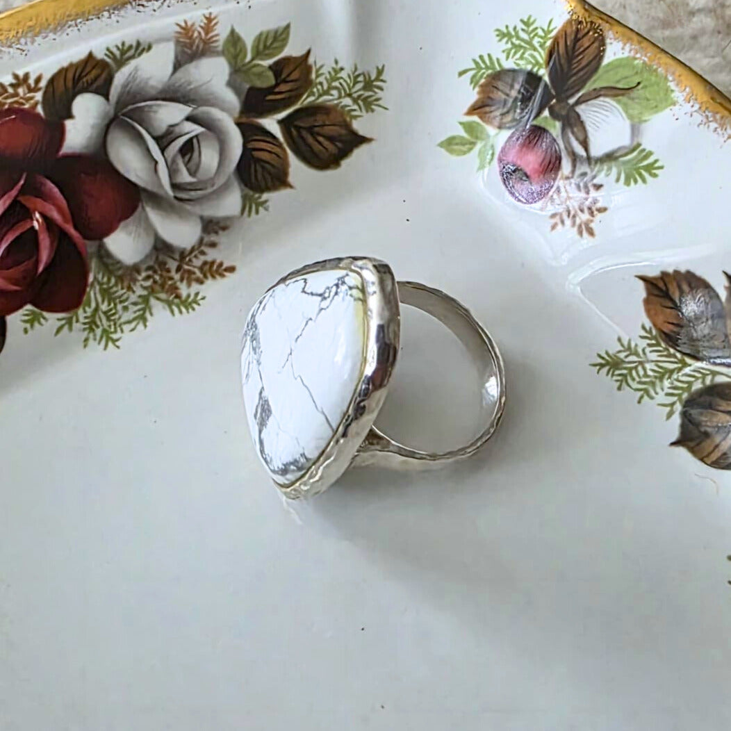 Barse Silver Statement Howlite Ring