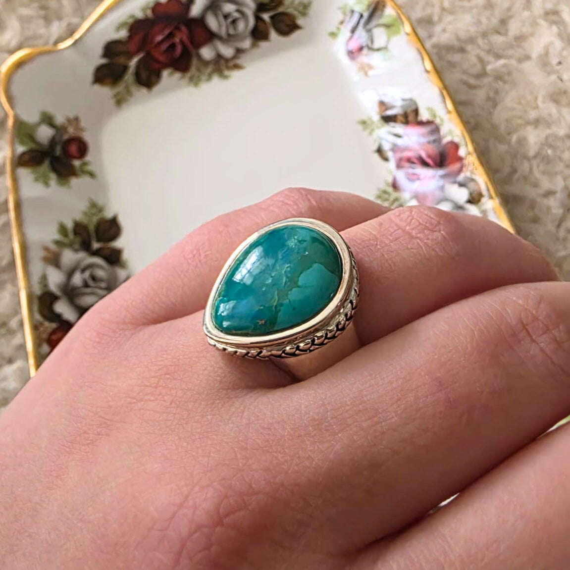 Barse Silver Turquoise Drop Ring