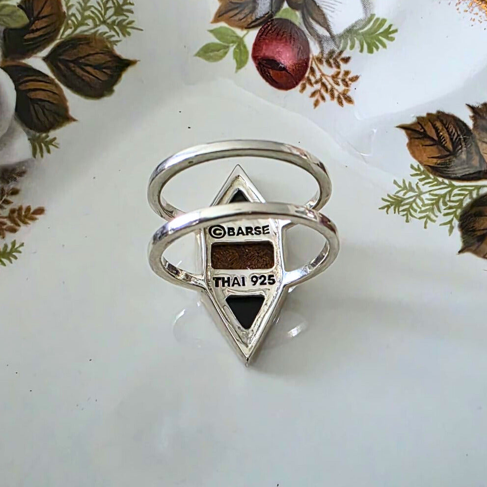 Barse Silver Wood and Onyx Ring