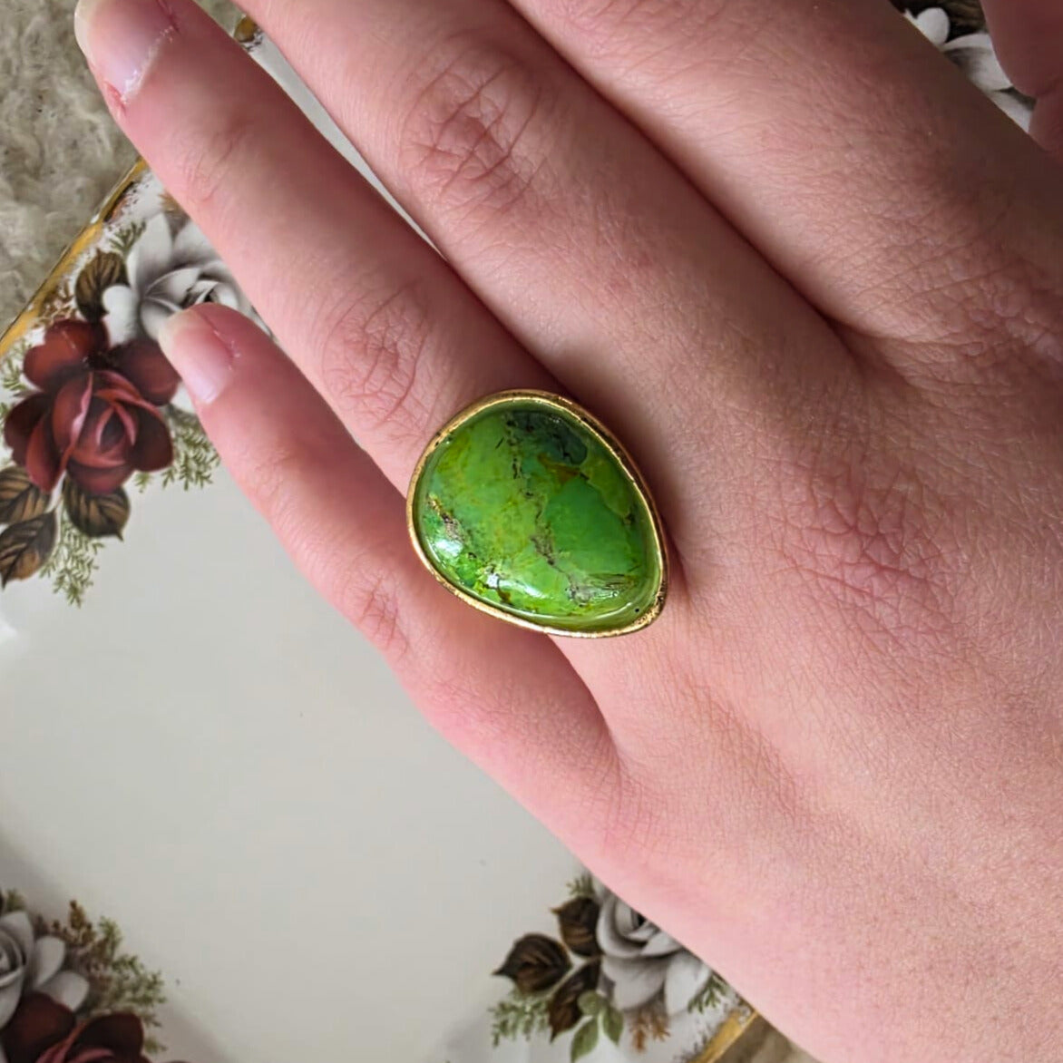 Barse Brons Lime Green Turquoise Ring