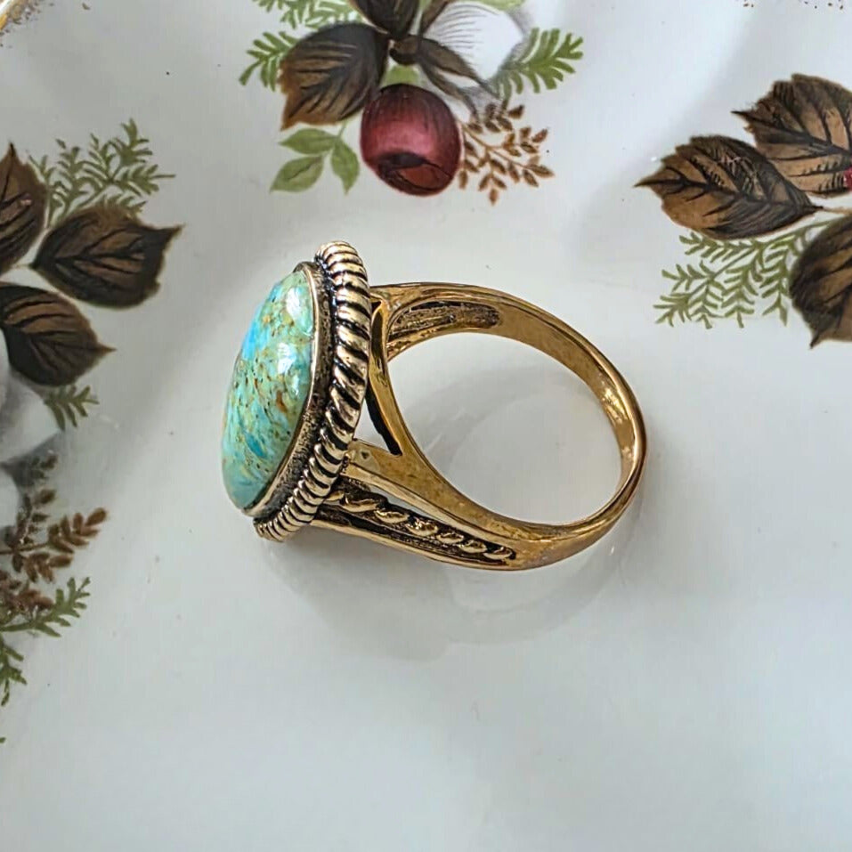Barse Brons Roped Green Turquoise Ring