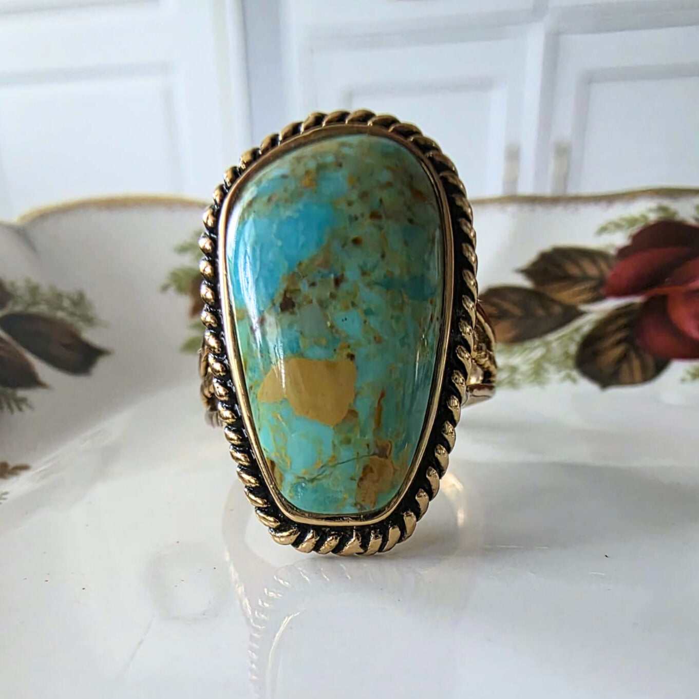 Barse Brons Roped Green Turquoise Ring