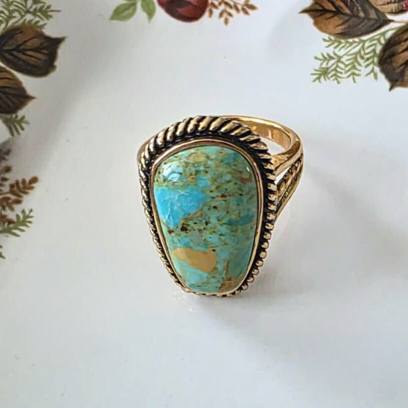 Barse Brons Roped Green Turquoise Ring