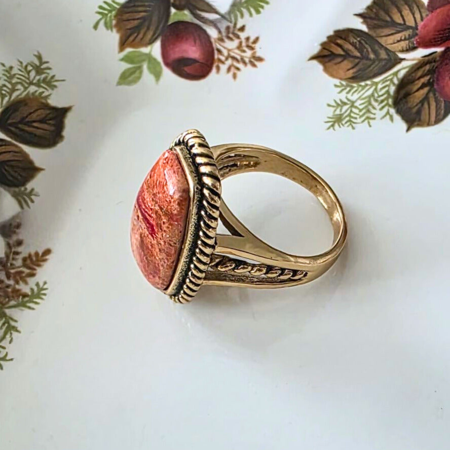 Barse Brons Roped Sponge Coral Ring