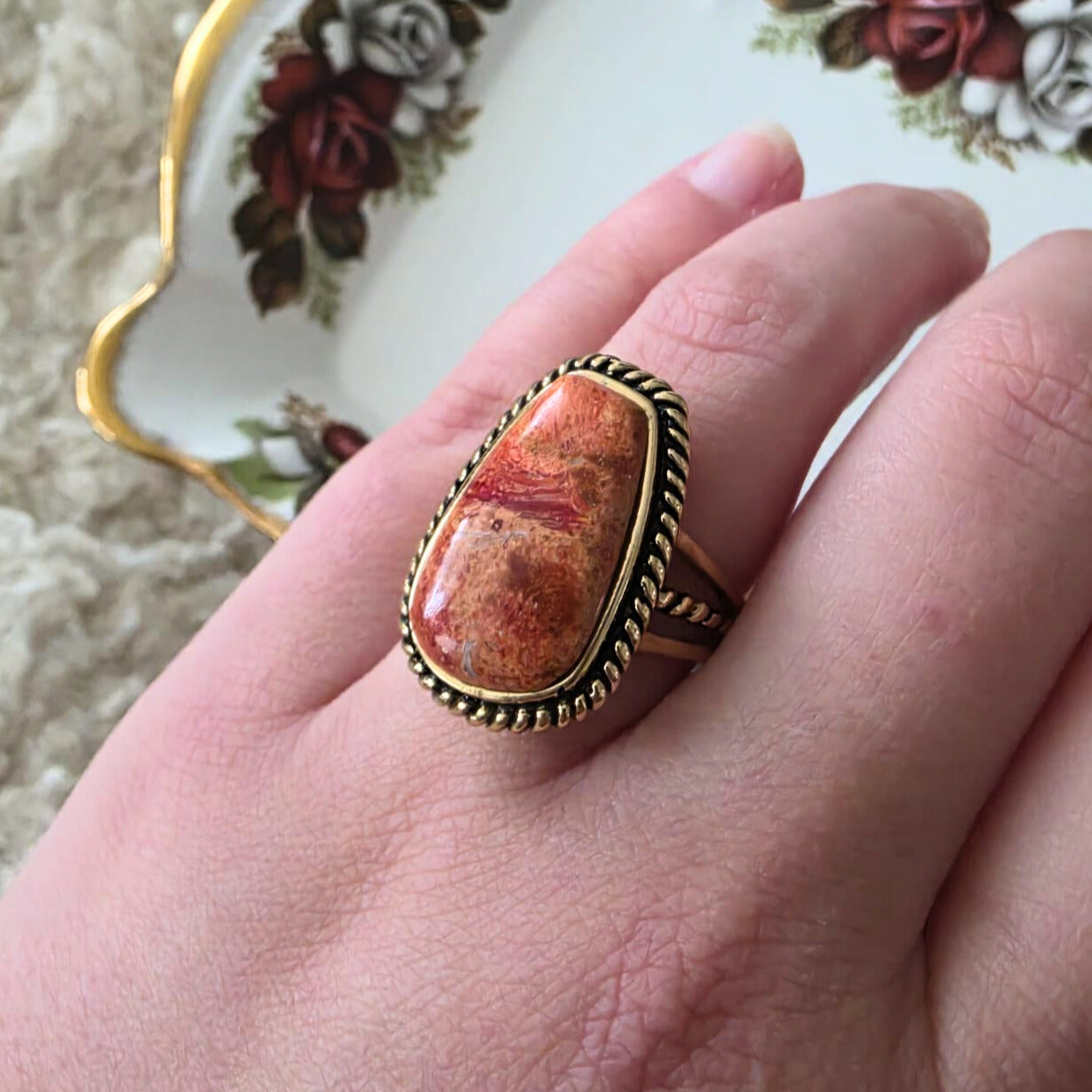 Barse Brons Roped Sponge Coral Ring